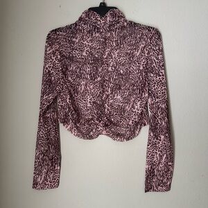 Stylish Sheer Pink/Brown Animal Print Women's Top size XL